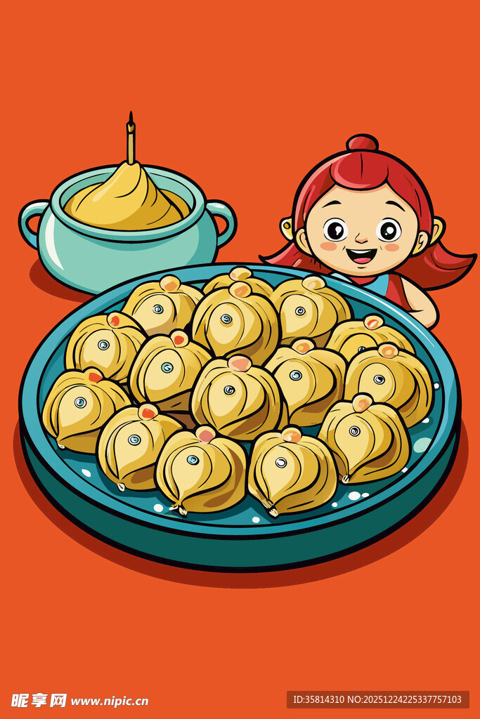 可爱女孩与美味饺子