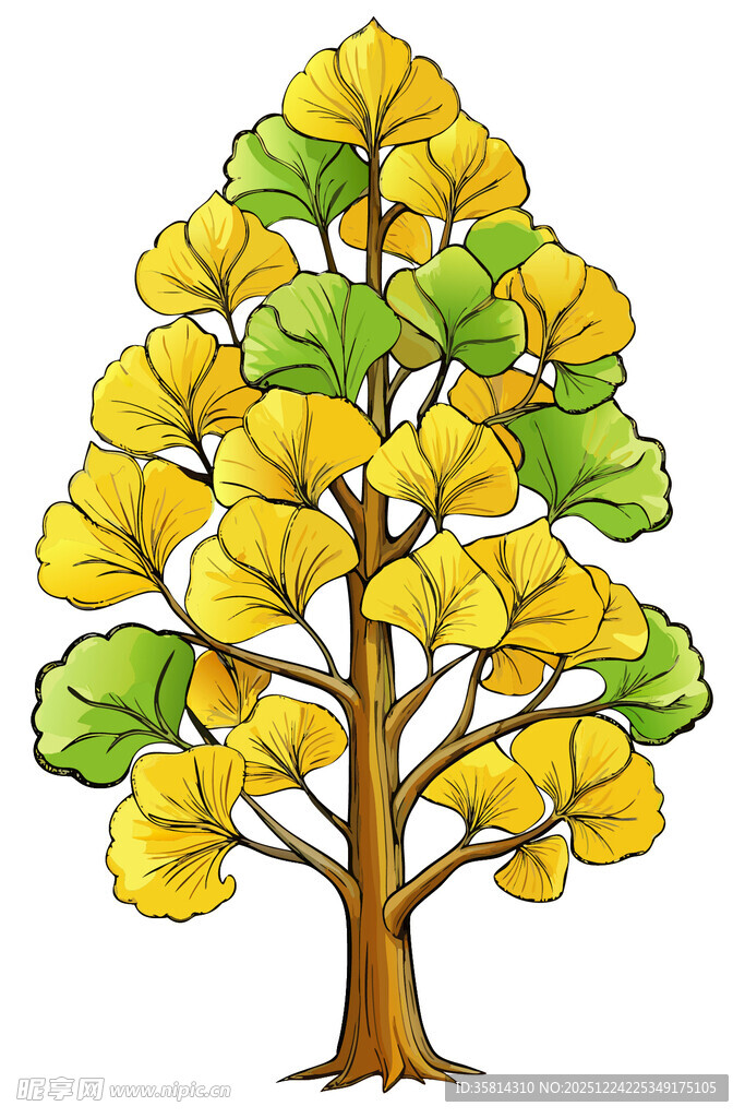 金黄银杏树立体插画