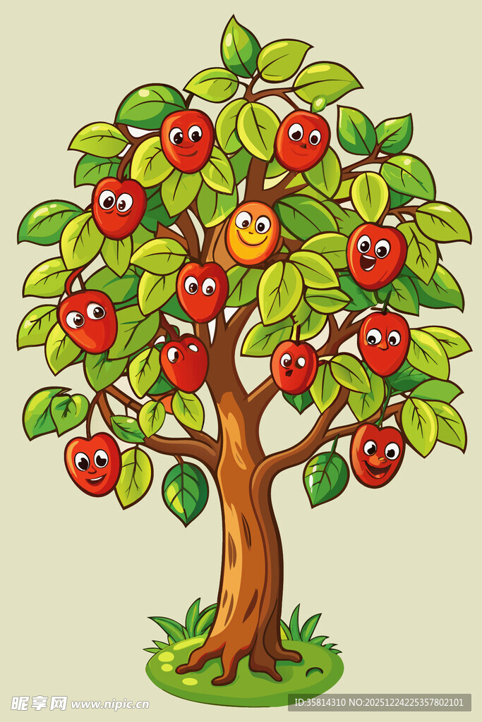 卡通苹果树果实累累