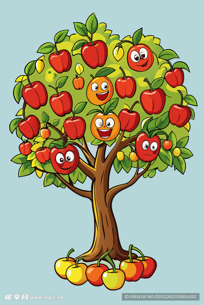 卡通苹果树硕果累累