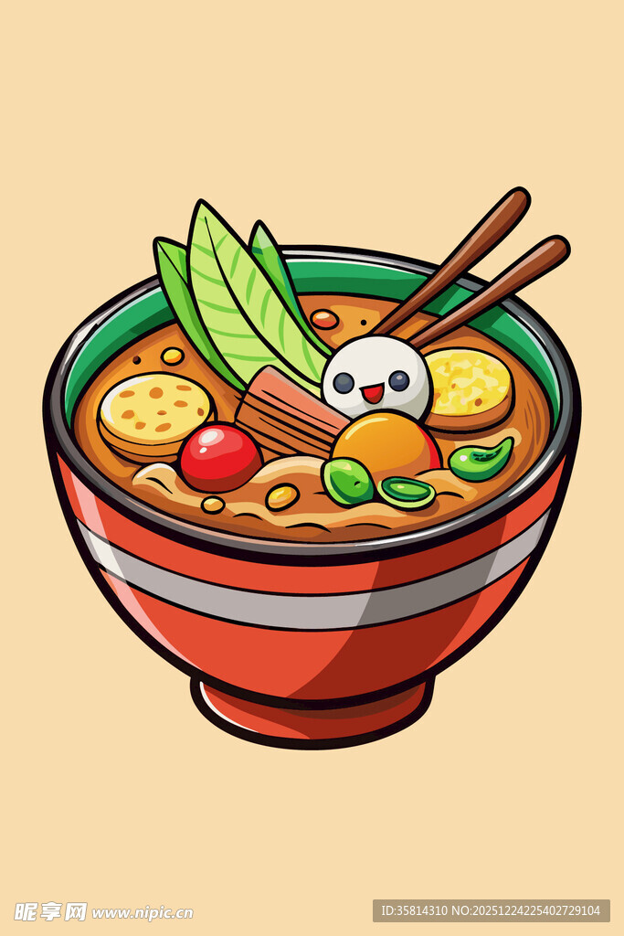 卡通风格美味拉面碗