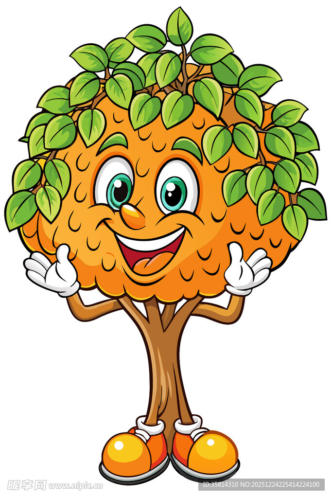 可爱拟人化橙子树卡通形象