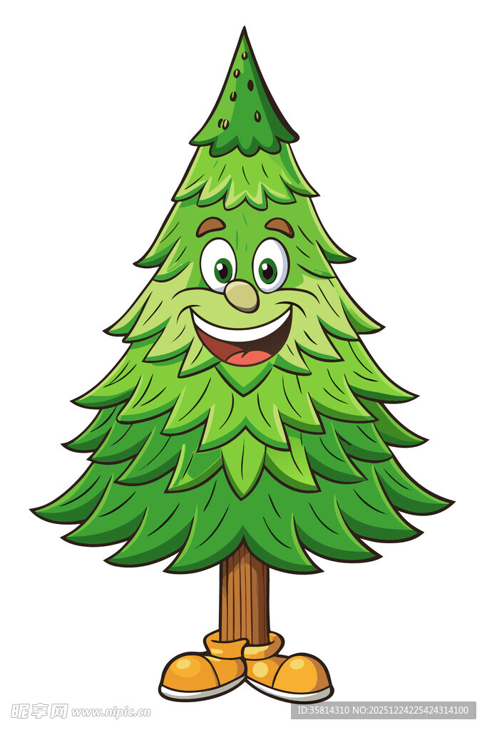 可爱拟人化的绿色圣诞树