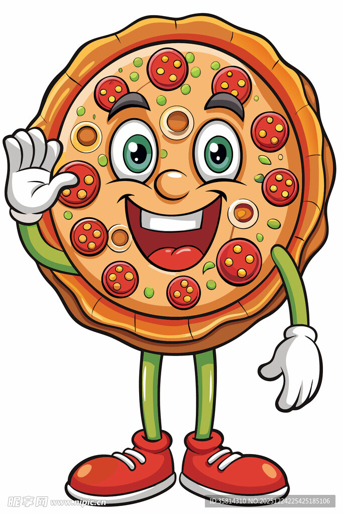 可爱披萨卡通形象打招呼
