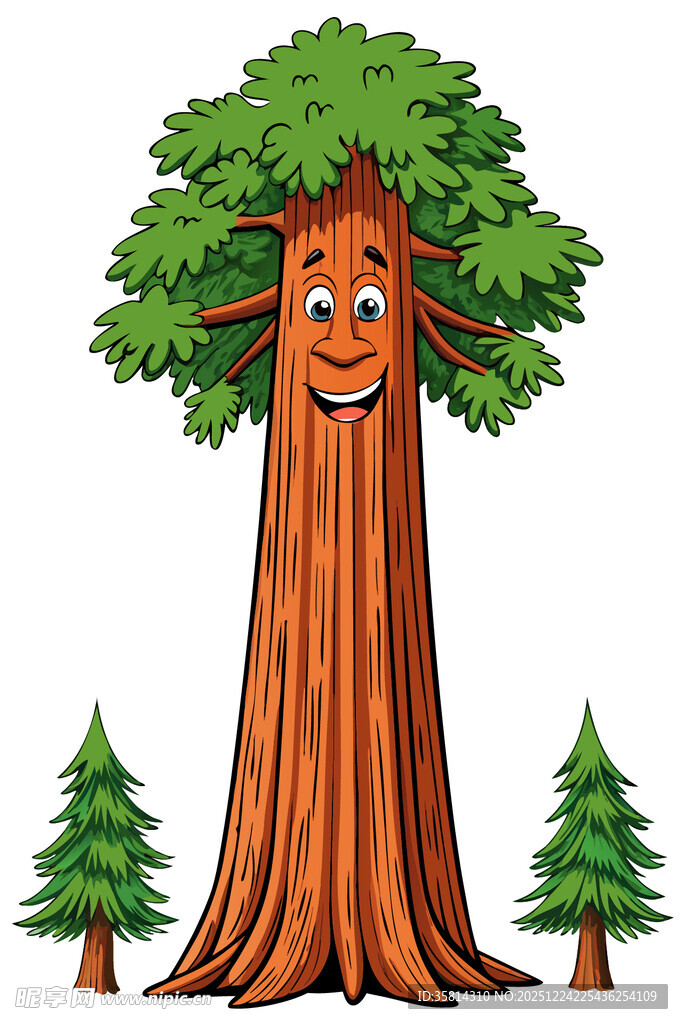 微笑的卡通大树与小树