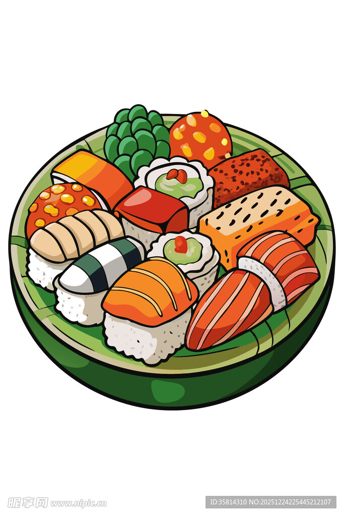 一盘丰盛的美味寿司拼盘