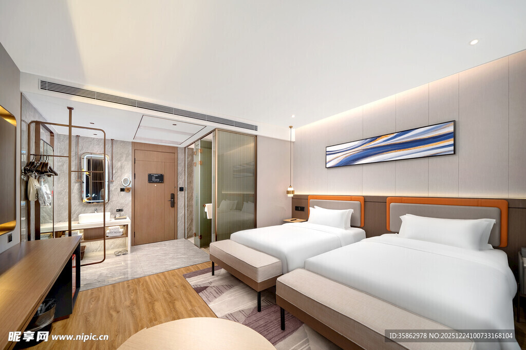 现代简约风格双床卧室