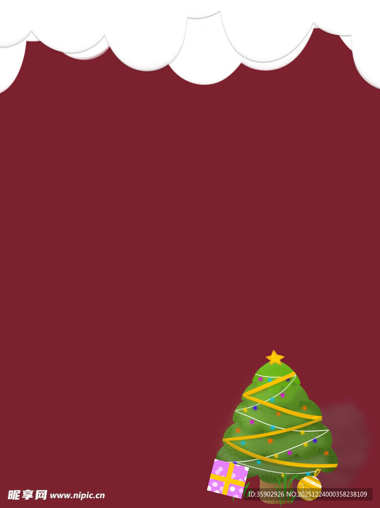 红色背景下的圣诞树装饰