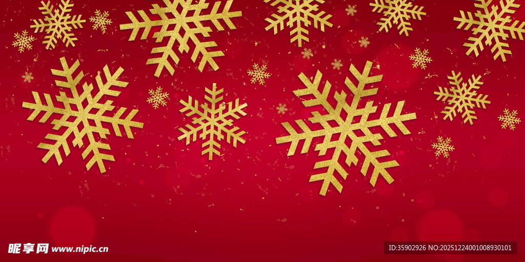 红色背景上的金色雪花