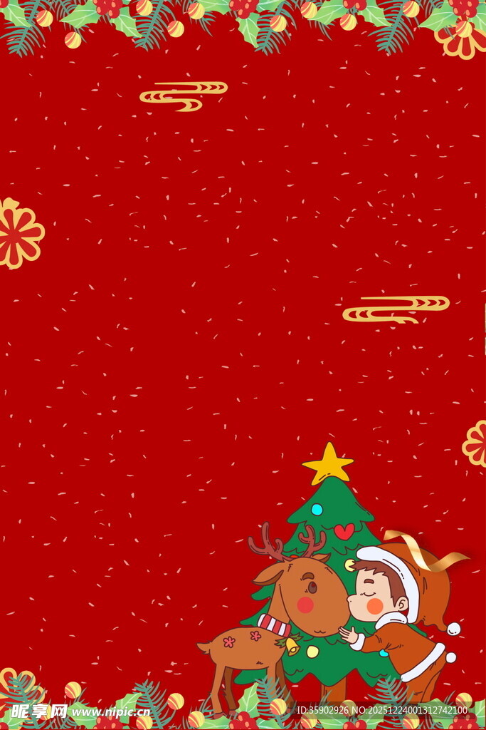 圣诞主题红色背景装饰图