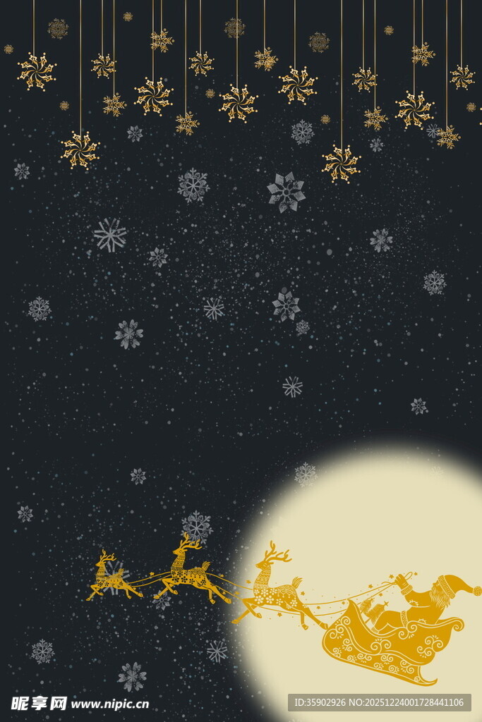 圣诞夜驯鹿拉雪橇场景