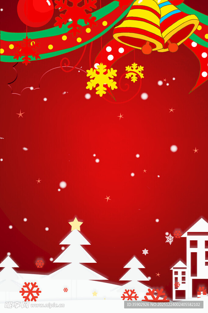 红色圣诞雪景背景图