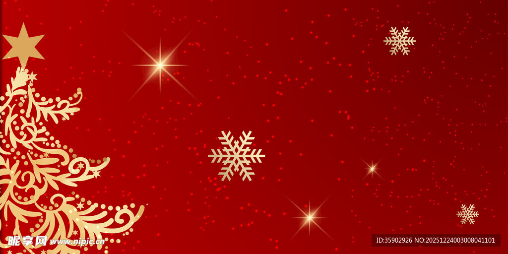 红色背景的华丽圣诞树