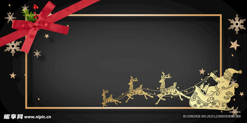 圣诞黑金边框装饰背景图