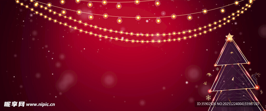 红色背景下的璀璨圣诞树