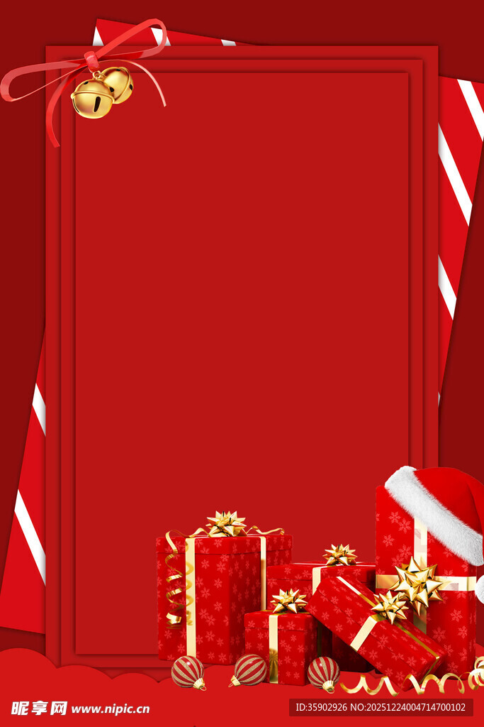 红色圣诞礼品装饰背景图
