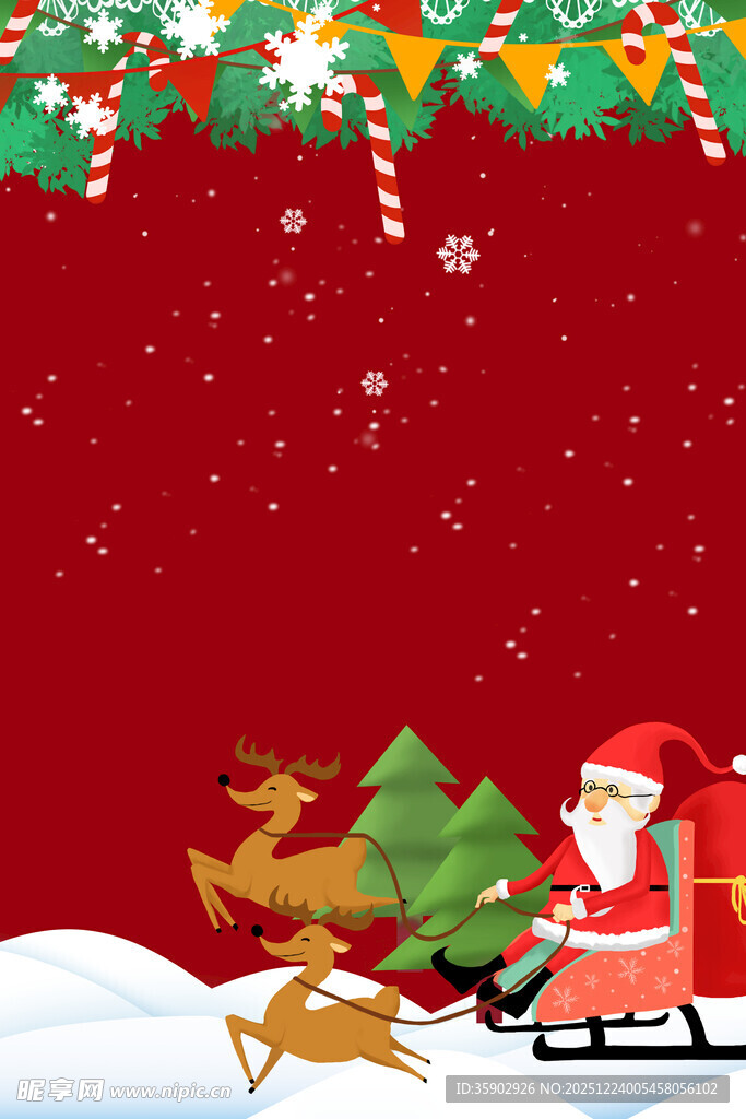 圣诞老人驯鹿雪景圣诞图