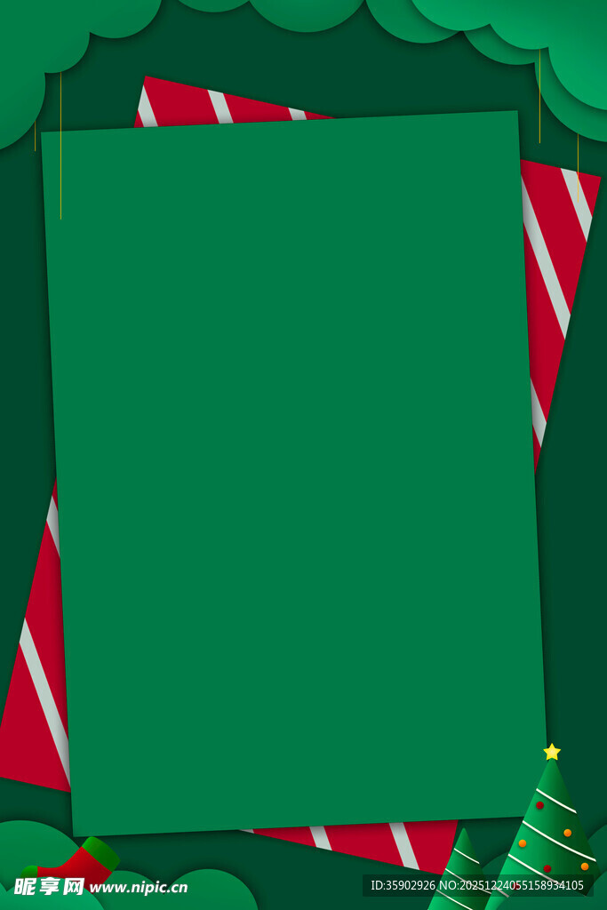 圣诞绿底装饰边框背景图