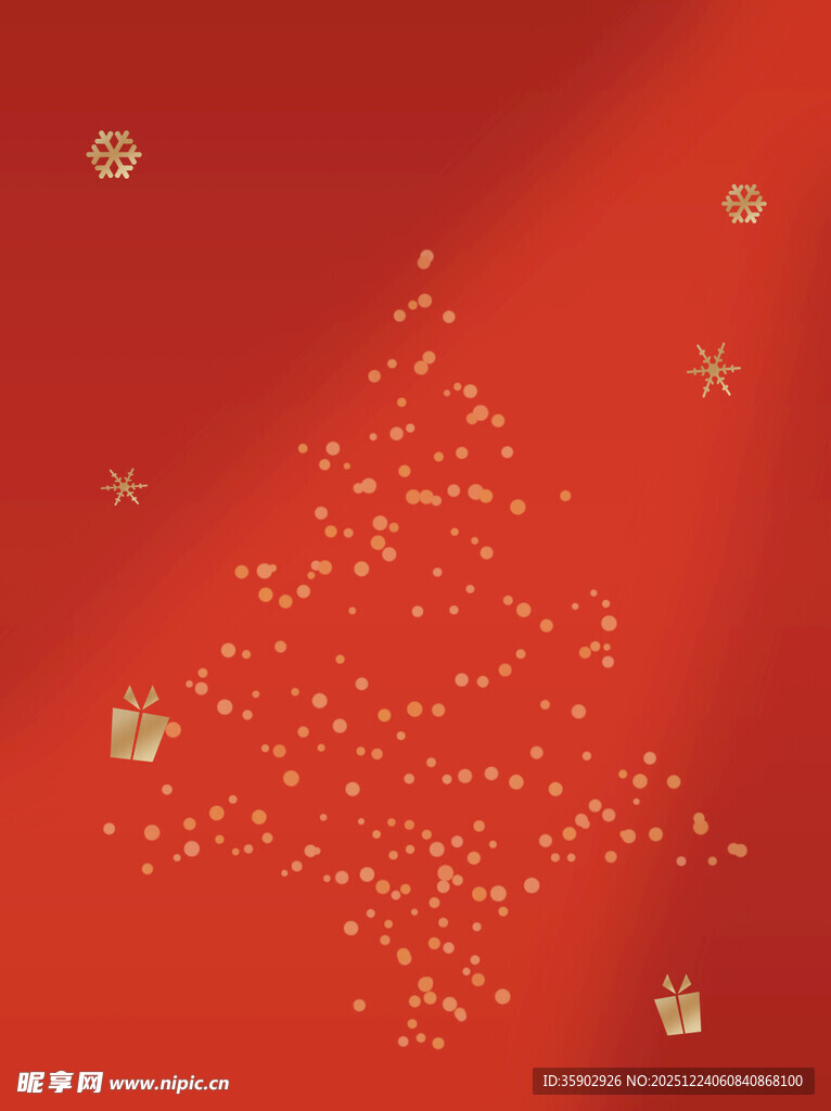 红色背景上的金色圣诞树