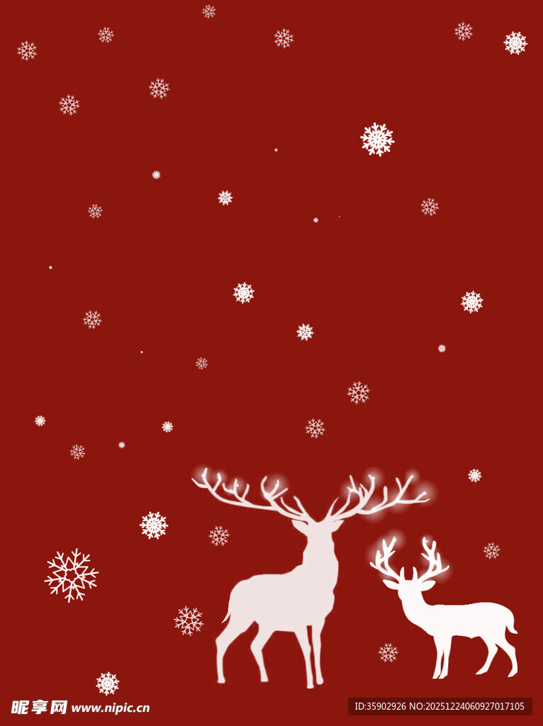 圣诞红底驯鹿雪花背景图