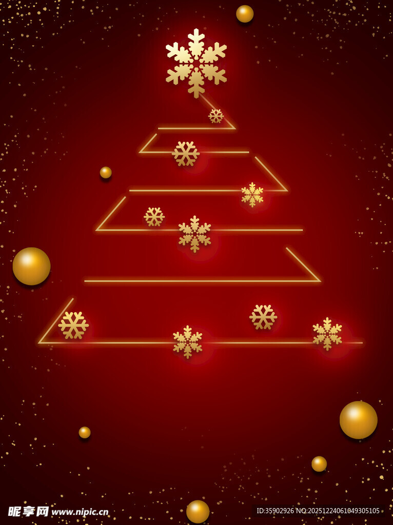 红色背景的简约圣诞树