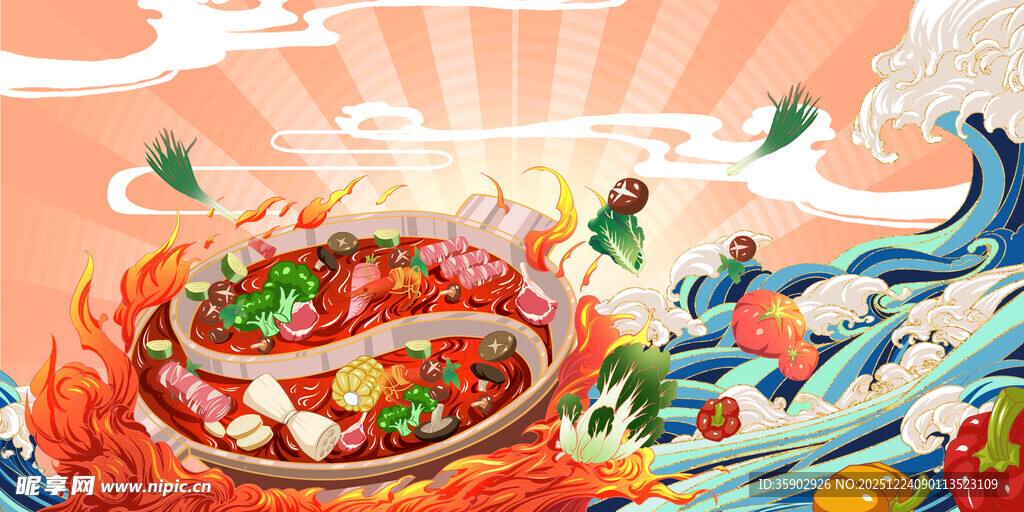 国潮风小龙虾美食插画