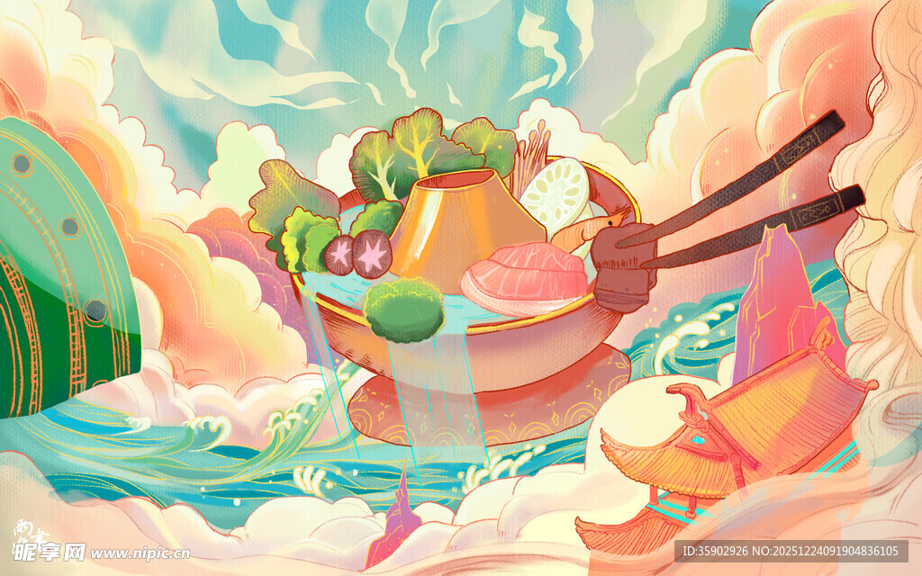 缤纷美食火锅插画