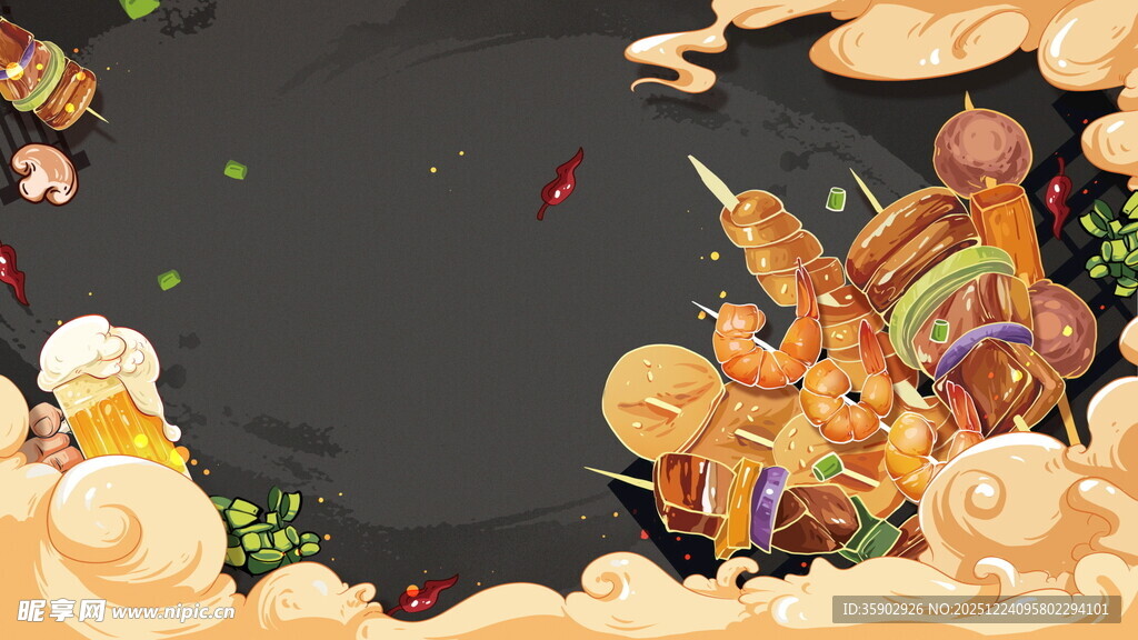 国潮风美食展板背景素材