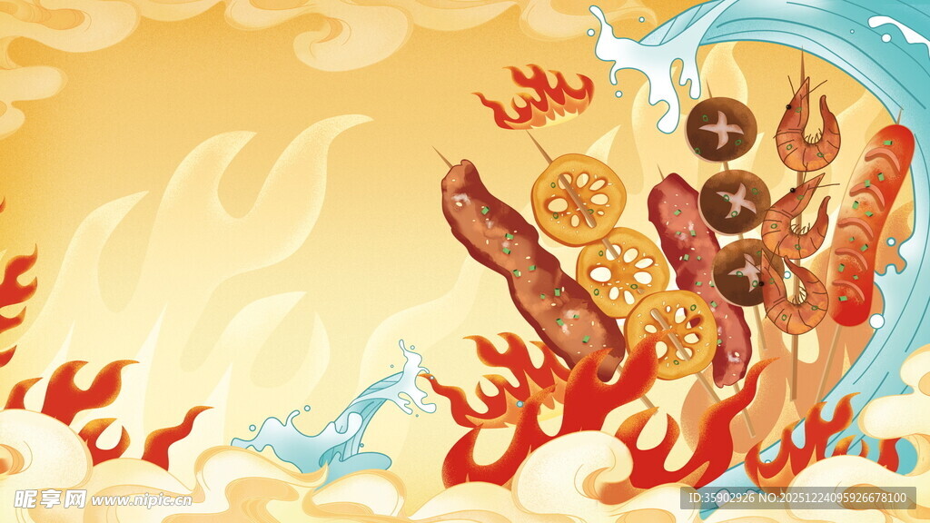 国潮风美食展板背景素材