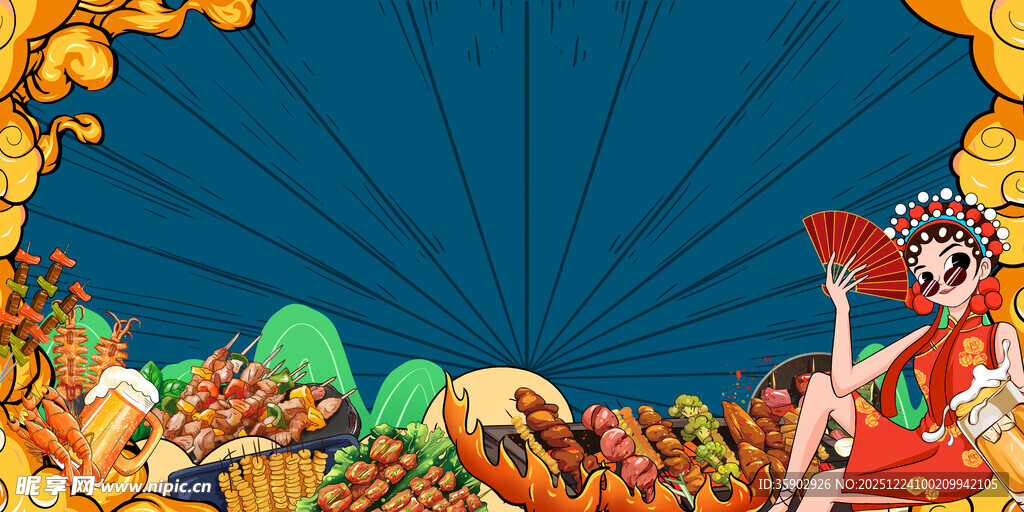 国潮风戏曲人物插画