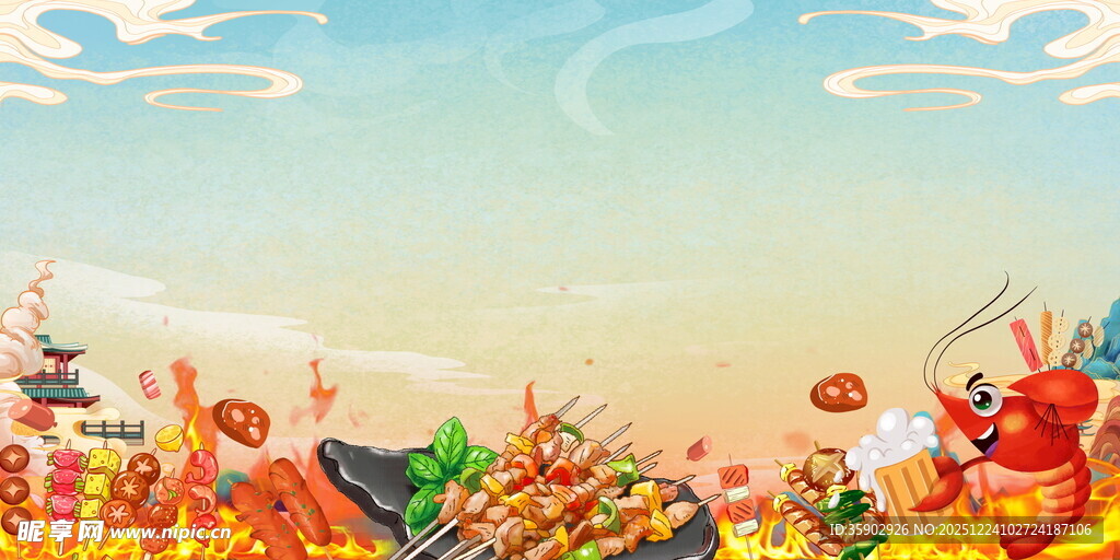 国潮风美食展板背景素材