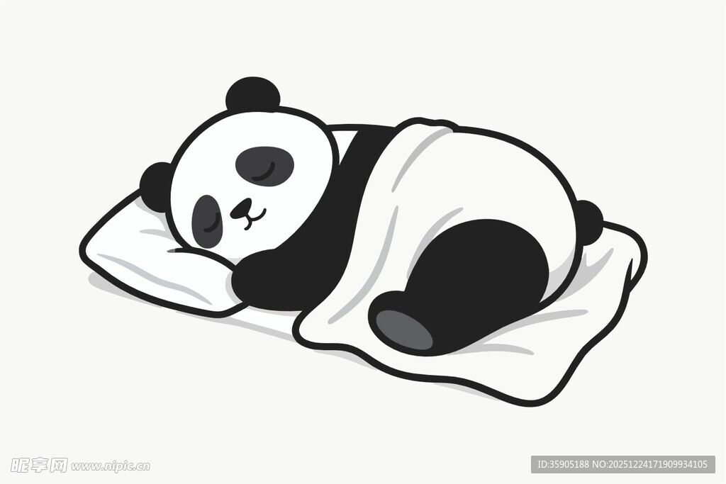 熊猫盖被子睡觉
