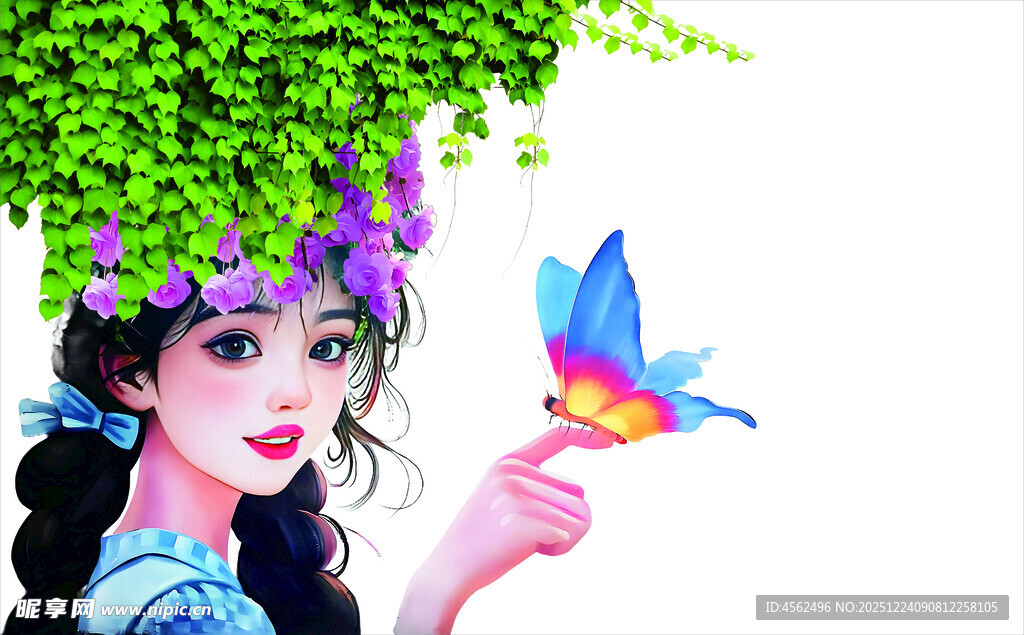 花中少女与蝶的梦幻画面网红打卡