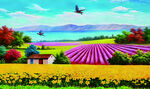 田园美丽风光插画新农村彩绘
