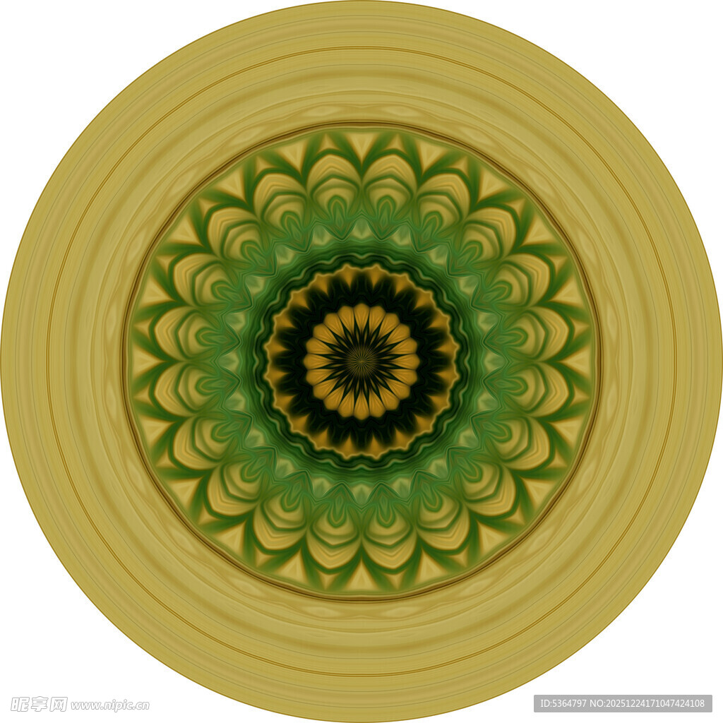 圆形绿色曼陀罗花纹图案