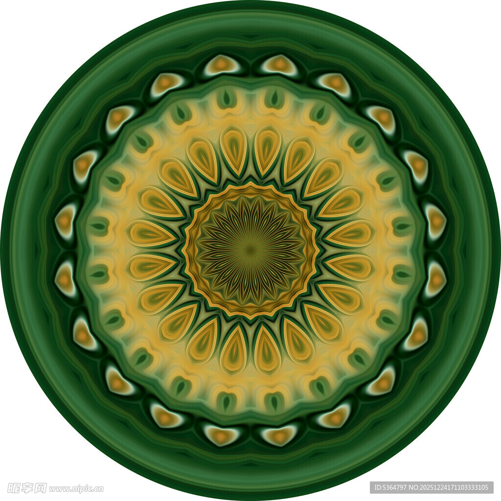 圆形黄绿渐变曼陀罗图案