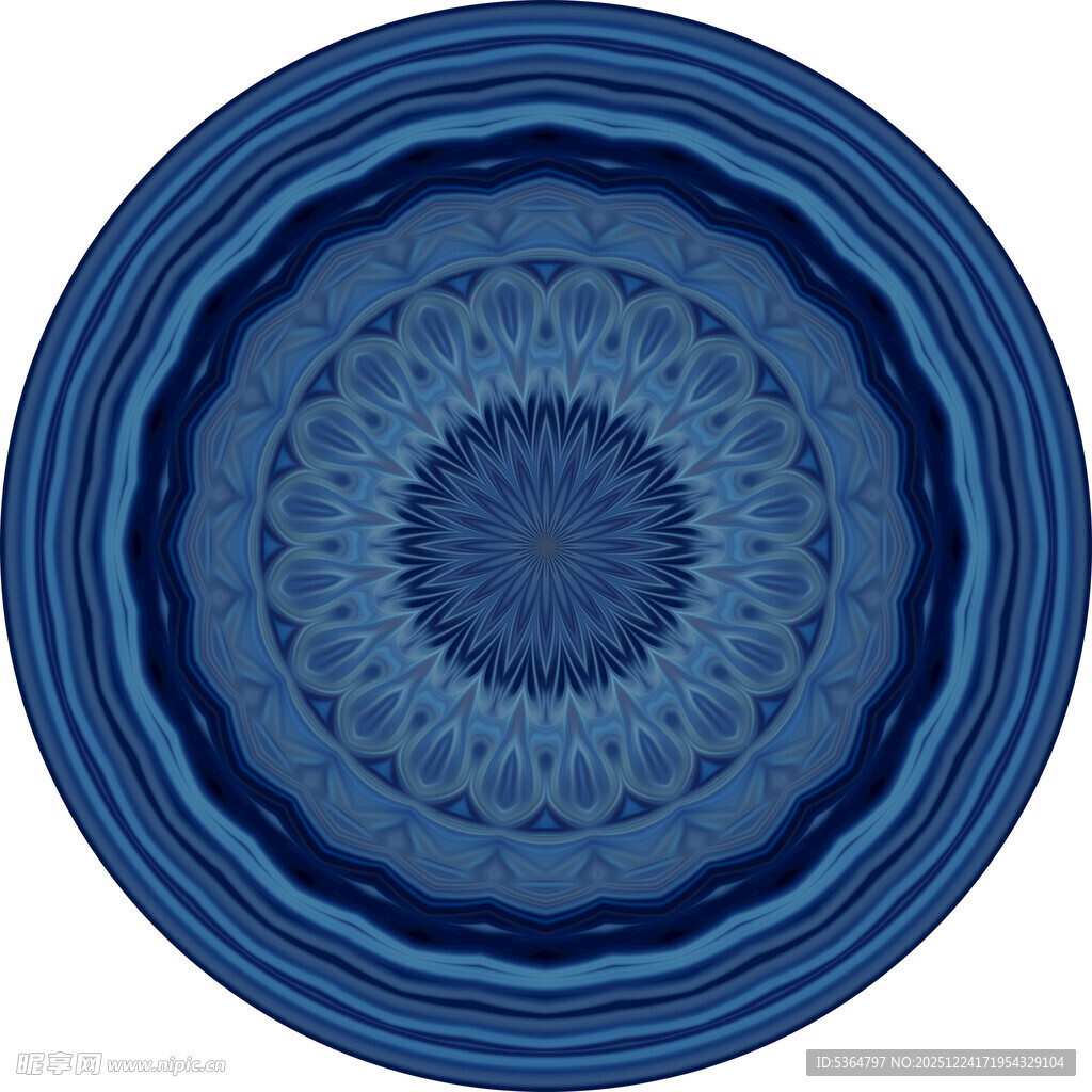 蓝色圆形曼陀罗花纹图案
