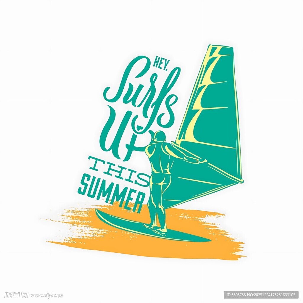 夏日冲浪女孩活力插画