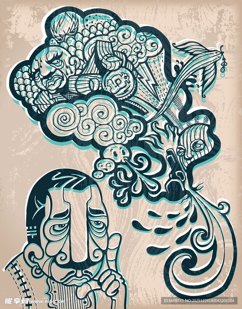 抽象人物与奇幻花纹图案