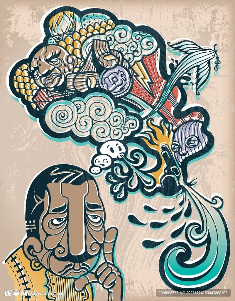 创意人物与多彩思想云团