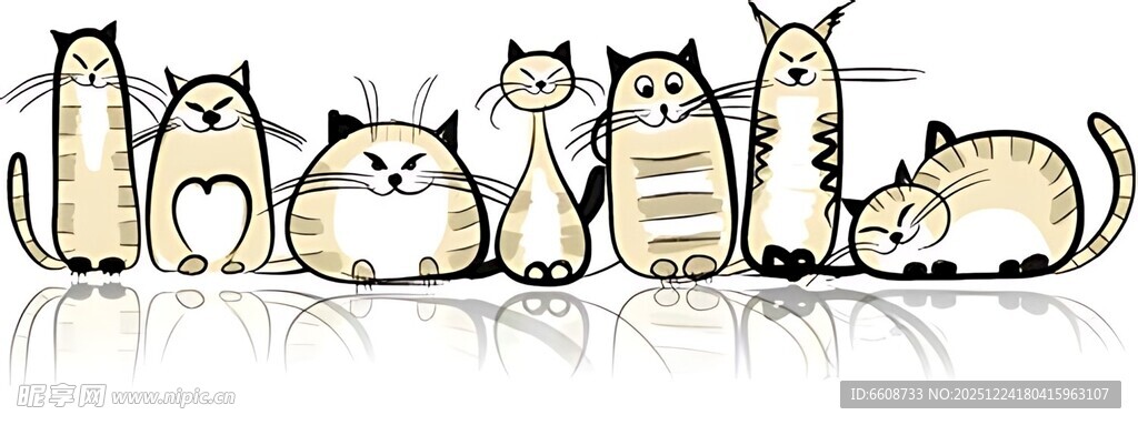 一排可爱猫咪插画