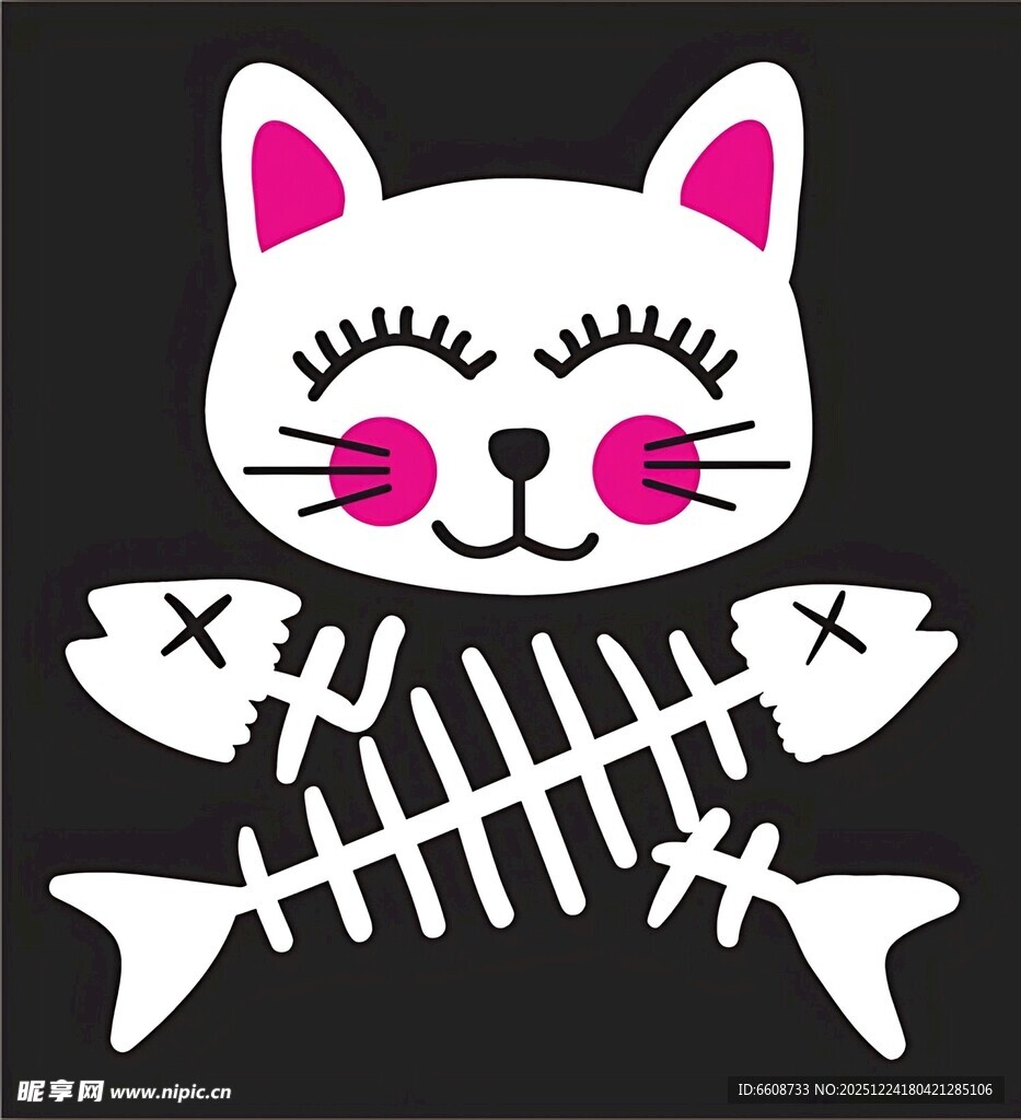 可爱猫咪与鱼骨图案