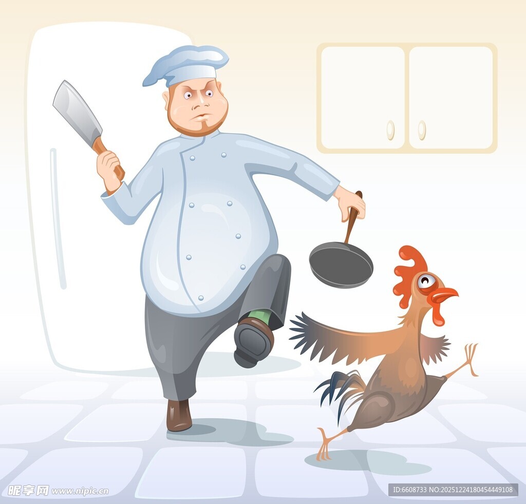 厨师追鸡趣图