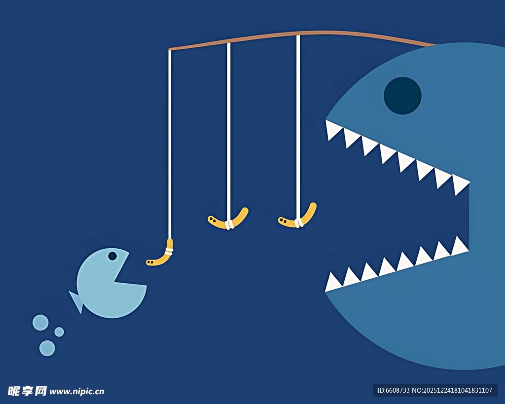 小鱼险被大鱼捕食场景