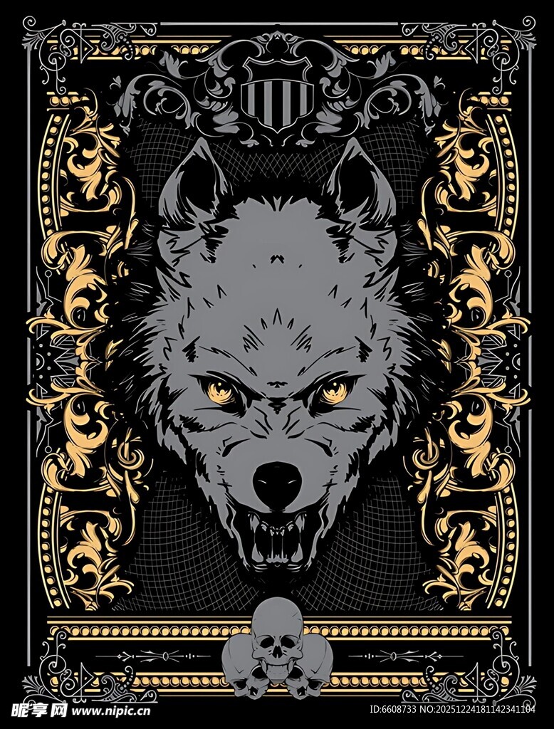 狼头图腾装饰艺术图案