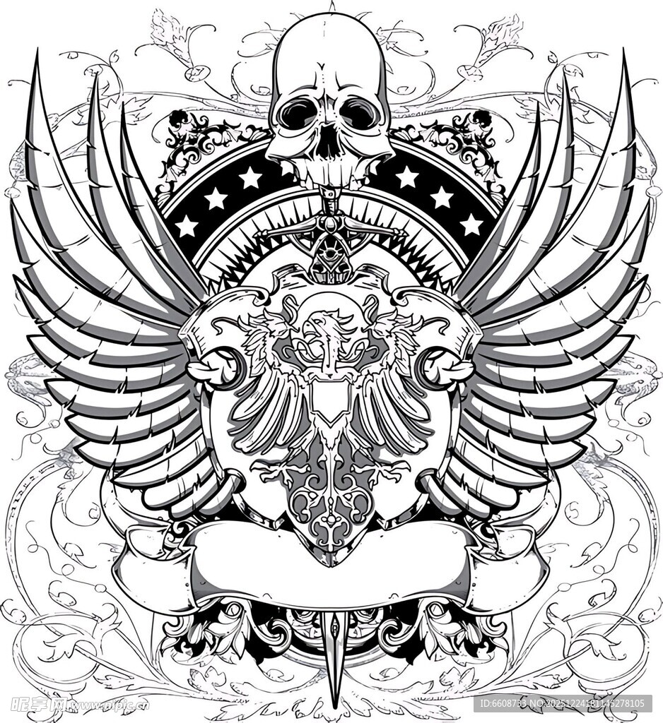 骷髅翅膀纹身图案设计