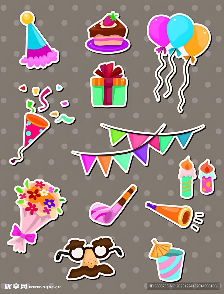 派对装饰元素贴纸集合