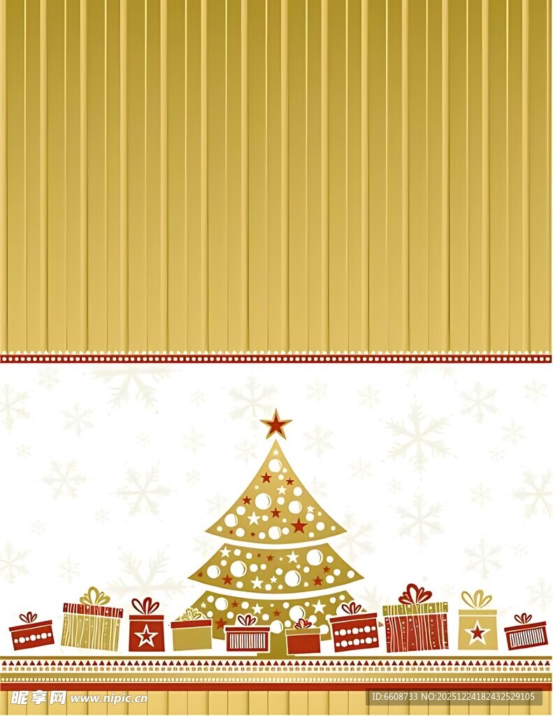 金色背景下的圣诞装饰