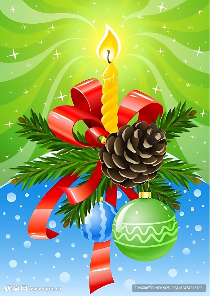 圣诞装饰蜡烛与节日饰品