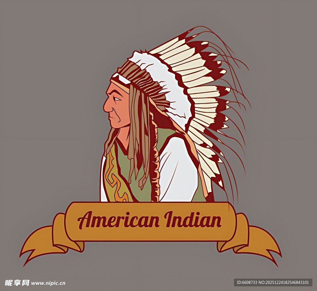美国印第安人头像插画